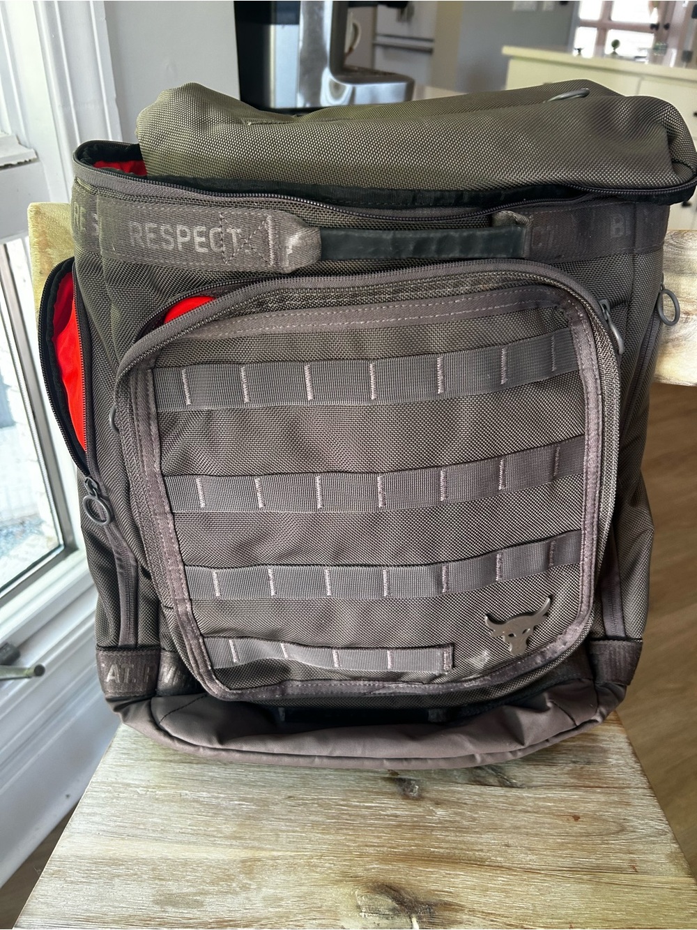 Under Armour Brown Tactical Backpack with Red Interior Accent